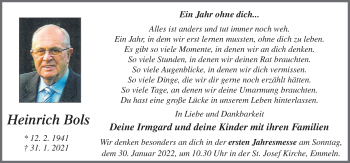 Traueranzeige von Heinrich Bols von Neue Osnabrücker Zeitung GmbH & Co. KG