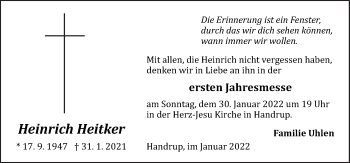 Traueranzeige von Heinrich Heitker von Neue Osnabrücker Zeitung GmbH & Co. KG