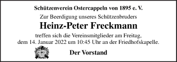 Traueranzeige von Heinz-Peter Freckmann von Neue Osnabrücker Zeitung GmbH & Co. KG