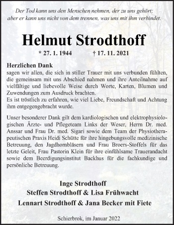 Traueranzeige von Helmut Strodthoff von Neue Osnabrücker Zeitung GmbH & Co. KG