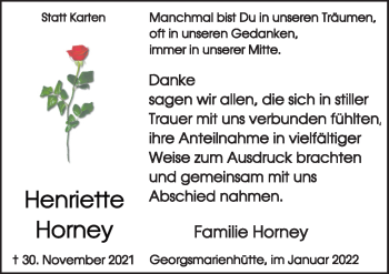 Traueranzeige von Henriette Horney von Neue Osnabrücker Zeitung GmbH & Co. KG