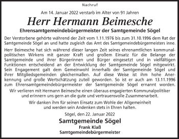 Traueranzeige von Hermann Beimesche von Neue Osnabrücker Zeitung GmbH & Co. KG