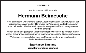 Traueranzeige von Hermann Beimesche von Neue Osnabrücker Zeitung GmbH & Co. KG