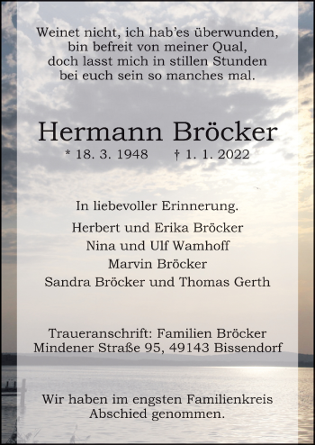 Traueranzeige von Hermann Bröcker von Neue Osnabrücker Zeitung GmbH & Co. KG