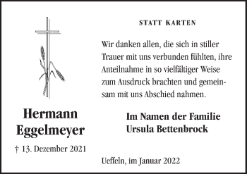 Traueranzeige von Hermann Eggelmeyer von Neue Osnabrücker Zeitung GmbH & Co. KG