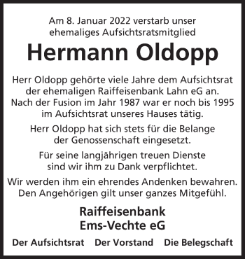 Traueranzeige von Hermann Oldopp von Neue Osnabrücker Zeitung GmbH & Co. KG