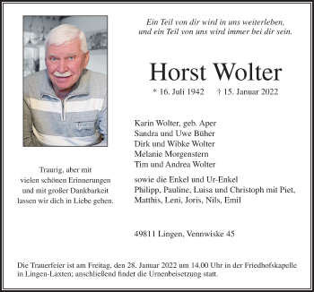 Traueranzeige von Horst Wolter von Neue Osnabrücker Zeitung GmbH & Co. KG