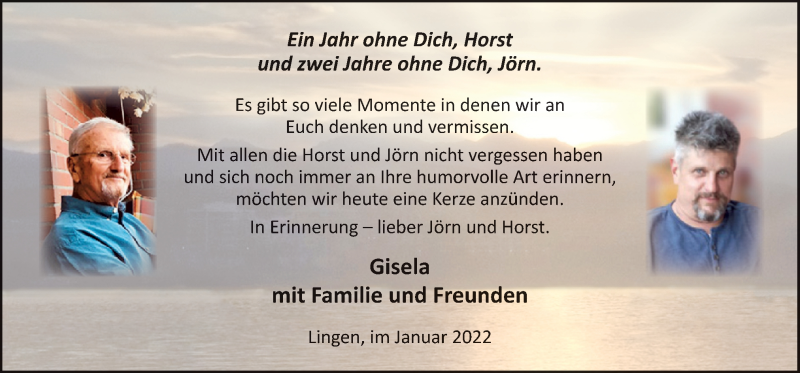  Traueranzeige für Horst und Jörn  vom 22.01.2022 aus Neue Osnabrücker Zeitung GmbH & Co. KG