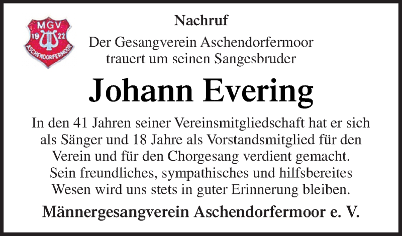  Traueranzeige für Johann Evering vom 04.01.2022 aus Neue Osnabrücker Zeitung GmbH & Co. KG