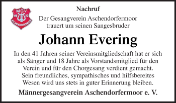 Traueranzeige von Johann Evering von Neue Osnabrücker Zeitung GmbH & Co. KG