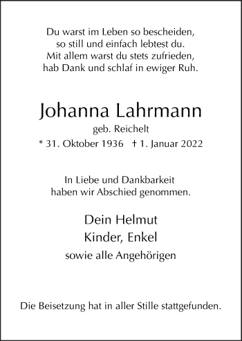 Traueranzeige von Johanna Lahrmann von Neue Osnabrücker Zeitung GmbH & Co. KG