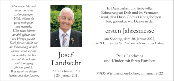 Traueranzeige von Josef Landwehr von Neue Osnabrücker Zeitung GmbH & Co. KG