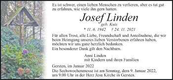 Traueranzeige von Josef Linden von Neue Osnabrücker Zeitung GmbH & Co. KG
