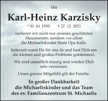 Traueranzeige von Karl-Heinz Karzisky von Neue Osnabrücker Zeitung GmbH & Co. KG
