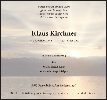 Traueranzeige von Klaus Kirchner von Neue Osnabrücker Zeitung GmbH & Co. KG