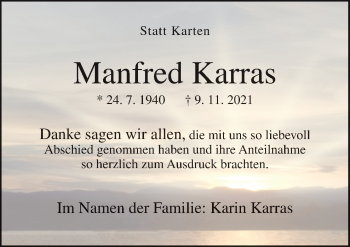 Traueranzeige von Manfred Karras von Neue Osnabrücker Zeitung GmbH & Co. KG