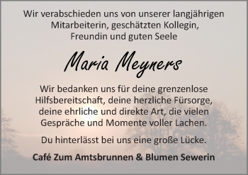 Traueranzeige von Maria Meyners von Neue Osnabrücker Zeitung GmbH & Co. KG