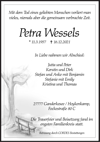 Traueranzeige von Petra Wessels von Neue Osnabrücker Zeitung GmbH & Co. KG