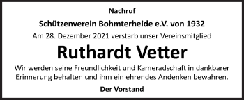 Traueranzeige von Ruthardt Vetter von Neue Osnabrücker Zeitung GmbH & Co. KG