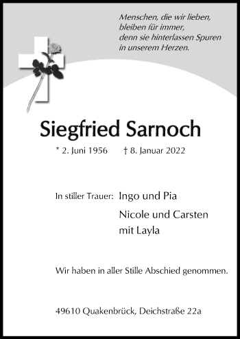 Traueranzeige von Siegfried Sarnoch von Neue Osnabrücker Zeitung GmbH & Co. KG