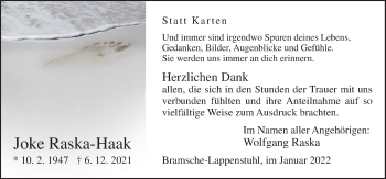 Traueranzeige von Statt Karten von Neue Osnabrücker Zeitung GmbH & Co. KG