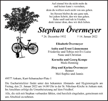 Traueranzeige von Stephan Overmeyer von Neue Osnabrücker Zeitung GmbH & Co. KG