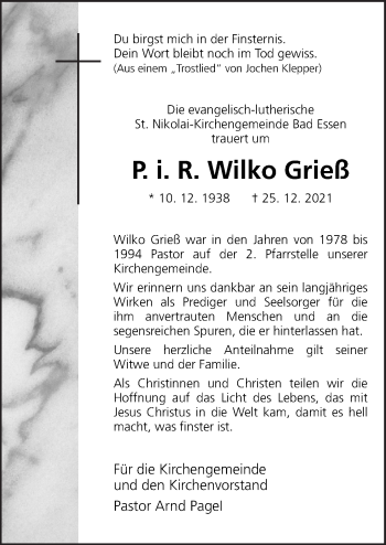 Traueranzeige von Wilko Grieß von Neue Osnabrücker Zeitung GmbH & Co. KG