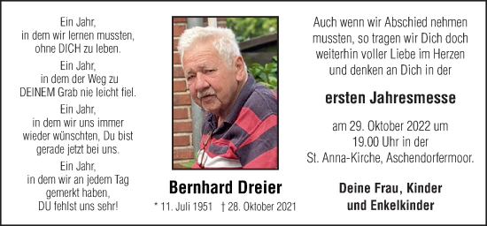 Traueranzeige von Bernhard Dreier von Neue Osnabrücker Zeitung GmbH & Co. KG