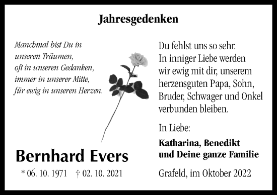 Traueranzeige von Bernhard Evers von Neue Osnabrücker Zeitung GmbH & Co. KG