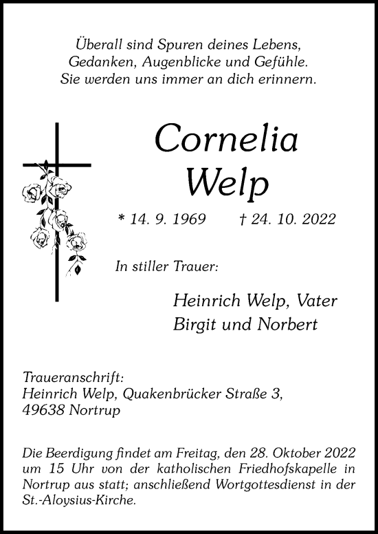 Traueranzeige von Cornelia Welp von Neue Osnabrücker Zeitung GmbH & Co. KG