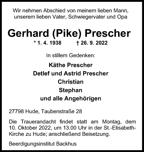 Traueranzeige von Gerhard Prescher von DK Medien GmbH & Co. KG