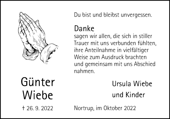 Traueranzeige von Günter Wiebe von Neue Osnabrücker Zeitung GmbH & Co. KG