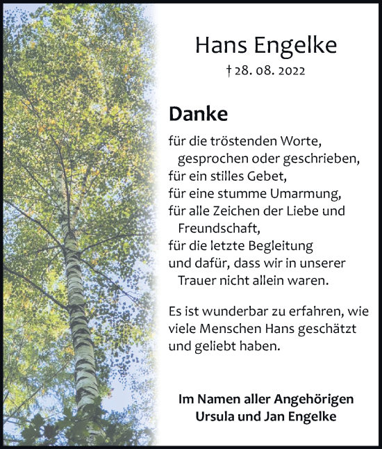 Traueranzeige von Hans Engelke von DK Medien GmbH & Co. KG