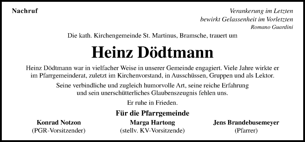  Traueranzeige für Heinz Dödtmann vom 24.10.2022 aus Neue Osnabrücker Zeitung GmbH & Co. KG