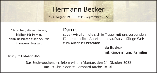 Traueranzeige von Hermann Becker von Neue Osnabrücker Zeitung GmbH & Co. KG