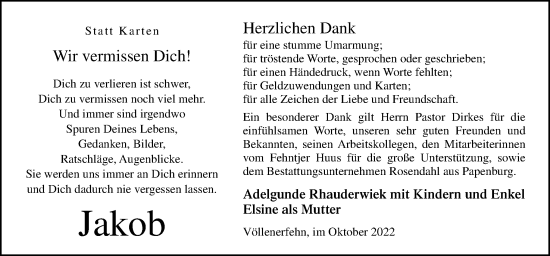 Traueranzeige von Jakob  von Neue Osnabrücker Zeitung GmbH & Co. KG