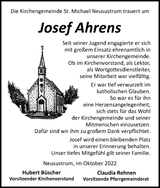 Traueranzeige von Josef Ahrens von Neue Osnabrücker Zeitung GmbH & Co. KG