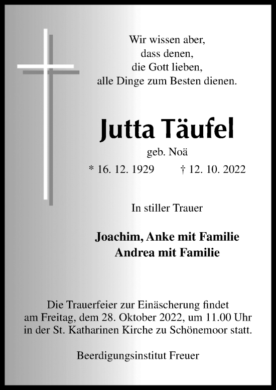 Traueranzeige von Jutta Täufel von DK Medien GmbH & Co. KG