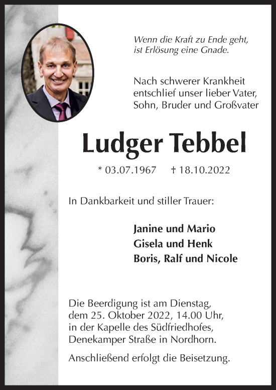 Traueranzeige von Ludger Tebbel von Neue Osnabrücker Zeitung GmbH & Co. KG