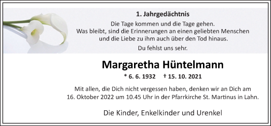 Traueranzeige von Margaretha Hüntelmann von Neue Osnabrücker Zeitung GmbH & Co. KG