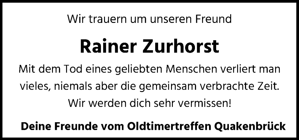  Traueranzeige für Rainer Zurhorst vom 26.10.2022 aus Neue Osnabrücker Zeitung GmbH & Co. KG