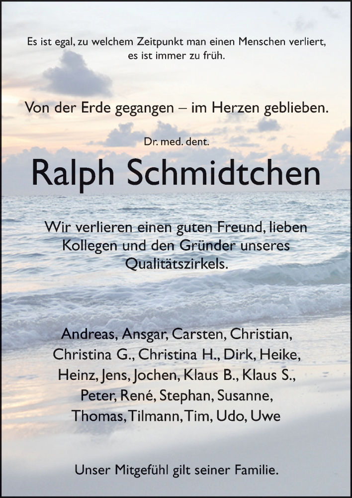  Traueranzeige für Ralph Schmidtchen vom 01.10.2022 aus Neue Osnabrücker Zeitung GmbH & Co. KG