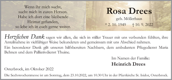 Traueranzeige von Rosa Drees von Neue Osnabrücker Zeitung GmbH & Co. KG