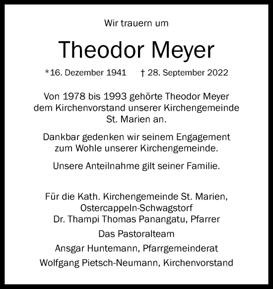 Traueranzeige von Theodor Meyer von Neue Osnabrücker Zeitung GmbH & Co. KG