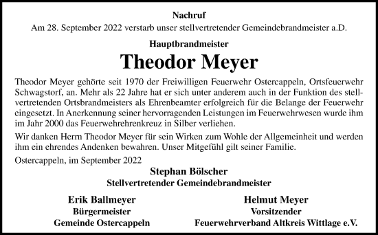 Traueranzeige von Theodor Meyer von Neue Osnabrücker Zeitung GmbH & Co. KG