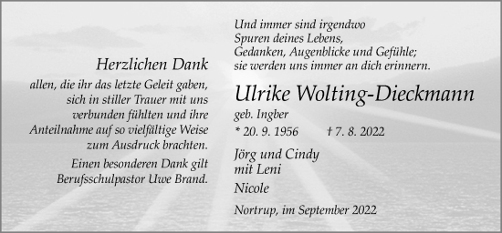 Traueranzeige von Ulrike Wolting-Dieckmann von Neue Osnabrücker Zeitung GmbH & Co. KG