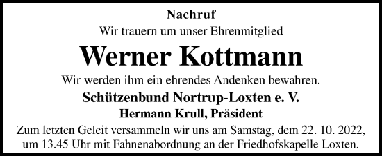 Traueranzeige von Werner Kottmann von Neue Osnabrücker Zeitung GmbH & Co. KG