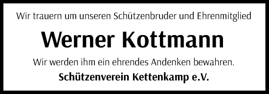 Traueranzeige von Werner Kottmann von Neue Osnabrücker Zeitung GmbH & Co. KG