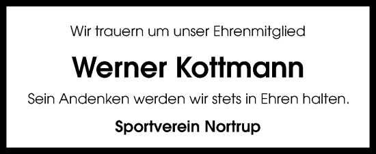 Traueranzeige von Werner Kottmann von Neue Osnabrücker Zeitung GmbH & Co. KG