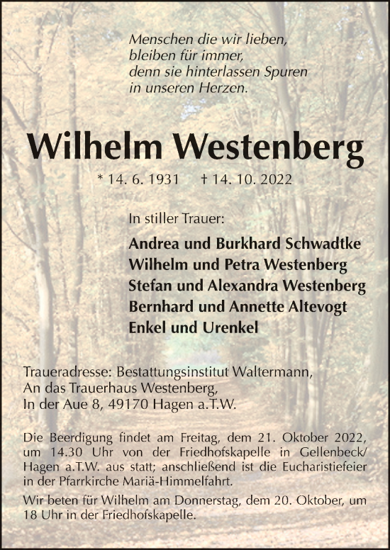 Traueranzeige von Wilhelm Westenberg von Neue Osnabrücker Zeitung GmbH & Co. KG